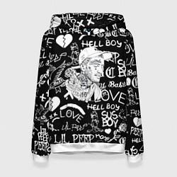 Толстовка-худи женская Lil Peep pattern автографы лого, цвет: 3D-белый