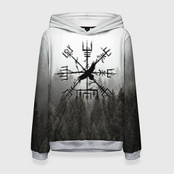 Женская толстовка Ворон в обережном компасе на фоне леса