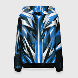 Женская толстовка Хаотичная сине-белая абстракция на чёрном фоне