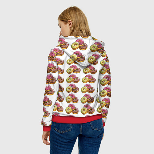 Женская толстовка Пончики-фастфуд паттерн / 3D-Красный – фото 4