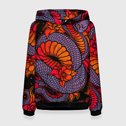 Женская толстовка Цветы и змея - Японский стиль