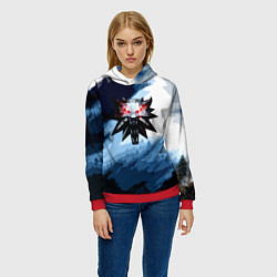 Толстовка-худи женская Ведьмак лого волк, цвет: 3D-красный — фото 2