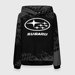 Женская толстовка Subaru speed на темном фоне со следами шин