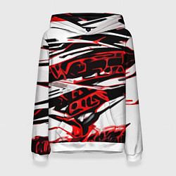 Женская толстовка Красно-чёрная агрессивная абстракция на белом фоне