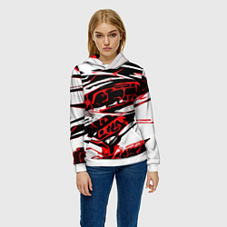 Толстовка-худи женская Красно-чёрная агрессивная абстракция на белом фоне, цвет: 3D-белый — фото 2