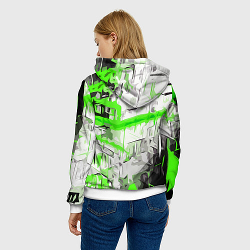 Женская толстовка Бело-зелёная абстракция на чёрном фоне / 3D-Белый – фото 4