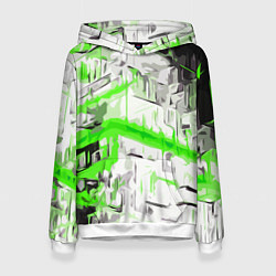 Женская толстовка Бело-зелёная абстракция на чёрном фоне