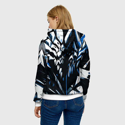 Женская толстовка White and blue abstraction on a black background / 3D-Белый – фото 4