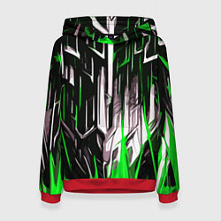 Женская толстовка Зелёно-белые вертикальные полосы на чёрном фоне