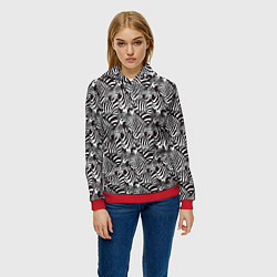 Толстовка-худи женская Абстрактный черно-белый узор с зеброй, цвет: 3D-красный — фото 2