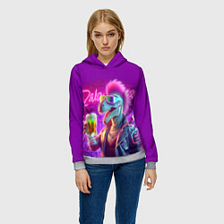 Толстовка-худи женская Панк динозавр с кружкой пива - неоновое свечение, цвет: 3D-меланж — фото 2