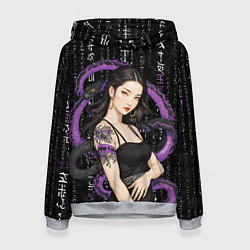 Женская толстовка Девушка с тату на руке и пурпурная змея