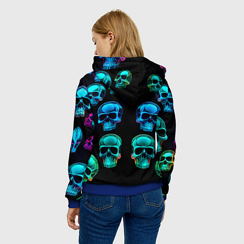 Женская толстовка Neon skulls - ai art pattern / 3D-Синий – фото 4