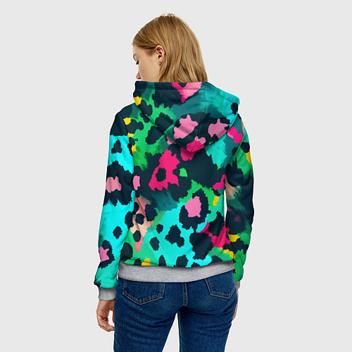 Женская толстовка Кислотный зеленый леопардовый камуфляж / 3D-Меланж – фото 4