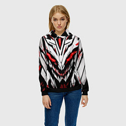 Толстовка-худи женская Красное абстрактное лицо монстра, цвет: 3D-черный — фото 2