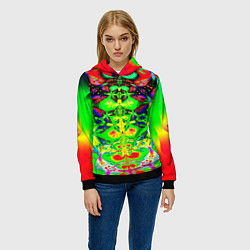 Толстовка-худи женская Оптический фрактал кислота, цвет: 3D-черный — фото 2