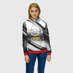Толстовка-худи женская Opel стальная геометрия, цвет: 3D-красный — фото 2