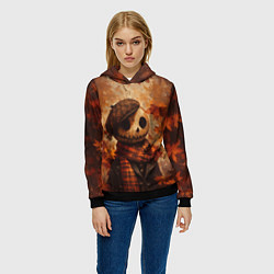 Толстовка-худи женская Тыквенный Джек в кепке, цвет: 3D-черный — фото 2