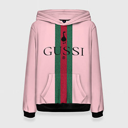 Женская толстовка Гусси - зелено-красная полоса на розовом фоне