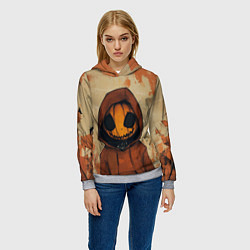 Толстовка-худи женская Тыквенный Джек в оранжевых тонах, цвет: 3D-меланж — фото 2