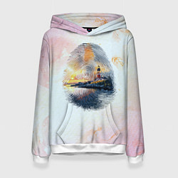 Женская толстовка Маяк у моря на закате в отпечатке пальца