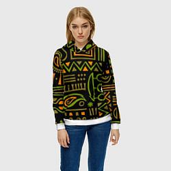 Толстовка-худи женская Abstract ethnic theme, цвет: 3D-белый — фото 2