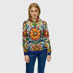 Толстовка-худи женская Русские классические узоры и орнамент, цвет: 3D-синий — фото 2