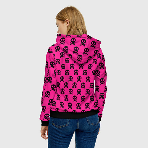 Женская толстовка Эмо череп паттерн - кислотный неон / 3D-Черный – фото 4