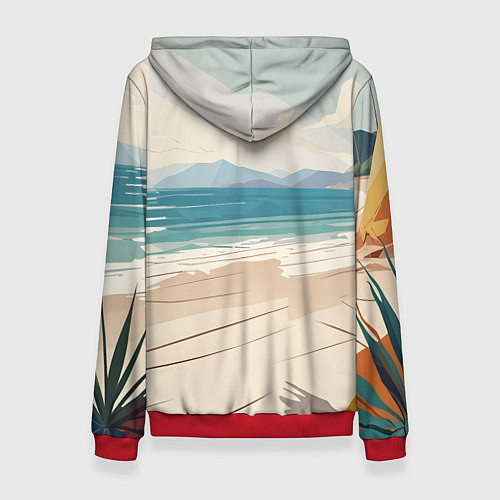 Женская толстовка Летний пейзаж с женщиной на пляже / 3D-Красный – фото 2