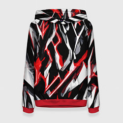 Женская толстовка Красно-белые агрессивные полосы на чёрном фоне