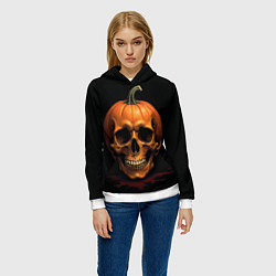 Толстовка-худи женская Череп-тыква для Хэллоуина, цвет: 3D-белый — фото 2