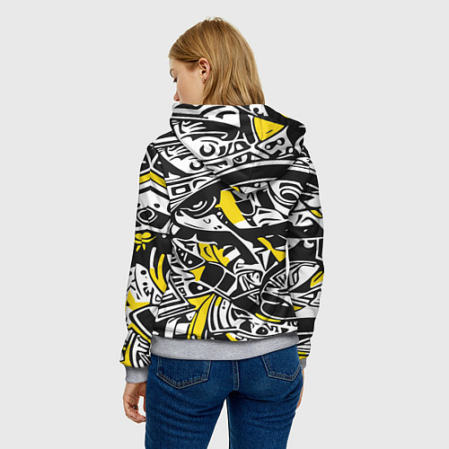 Женская толстовка Черно-желтый орнамент / 3D-Меланж – фото 4