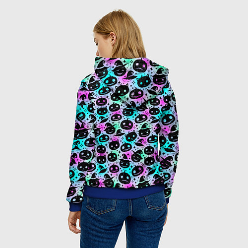 Женская толстовка Halloween - тыквы на неоновом фоне / 3D-Синий – фото 4