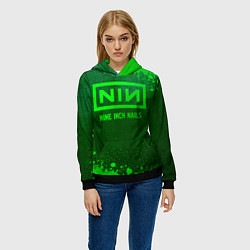 Толстовка-худи женская Nine Inch Nails - green gradient, цвет: 3D-черный — фото 2