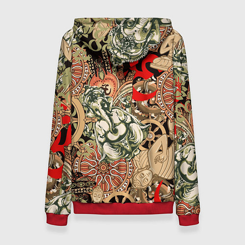 Женская толстовка Будда и Ганеша на фоне сансары и мандалы / 3D-Красный – фото 2