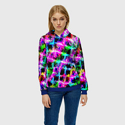 Толстовка-худи женская Абстрактная решетка - переплетение цветов, цвет: 3D-синий — фото 2