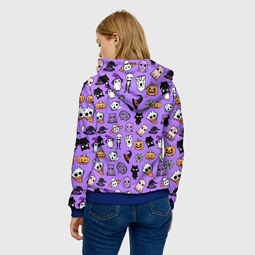 Женская толстовка Кавайный хэллоуин - призраки и черепа на сиреневом / 3D-Синий – фото 4