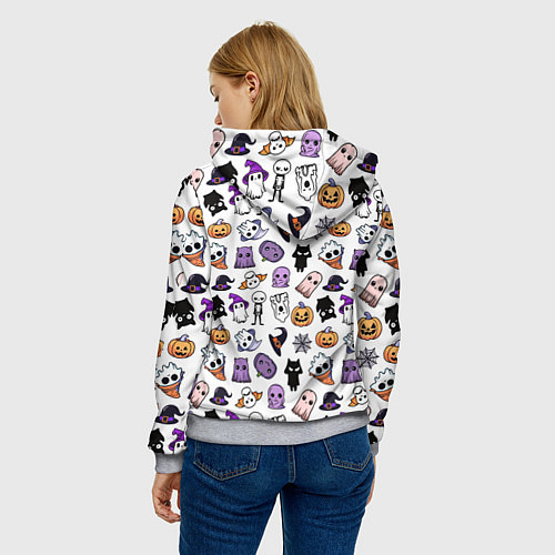 Женская толстовка Кавайный хэллоуин - призраки и черепа на белом фон / 3D-Меланж – фото 4