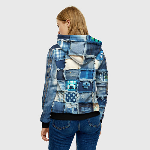 Женская толстовка Minecraft на пэчворк дениме / 3D-Черный – фото 4