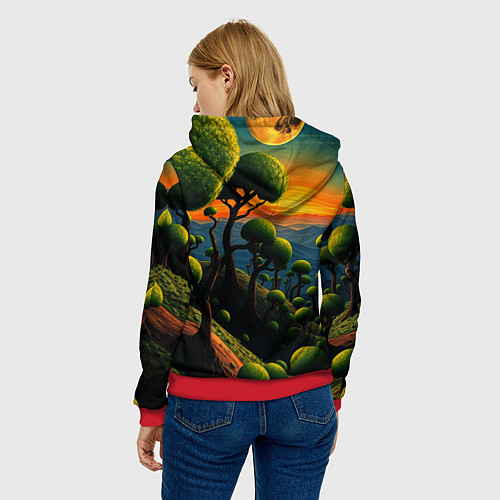 Женская толстовка Лес из зеленых инопланетных деревьев в стиле Сальв / 3D-Красный – фото 4