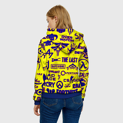 Женская толстовка Логотипы игр на жёлтом / 3D-Синий – фото 4