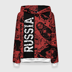 Женская толстовка Россия на фоне матрёшек балалайки и славянских узо