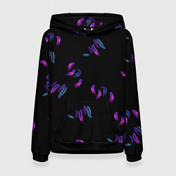 Женская толстовка Переливающиеся неоновые перья на тёмном фоне