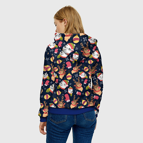 Женская толстовка Новогодний детский паттерн с животными / 3D-Синий – фото 4