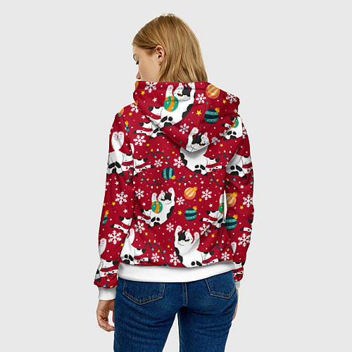 Женская толстовка Новогодний паттерн с котиками / 3D-Белый – фото 4