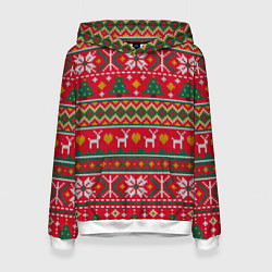 Толстовка-худи женская Текстура свитерной вязки новогодняя, цвет: 3D-белый