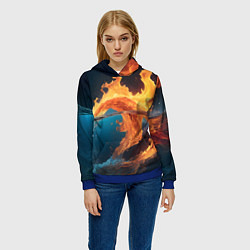 Толстовка-худи женская Вода и огонь, цвет: 3D-синий — фото 2