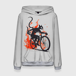 Толстовка-худи женская Чёрный демонический кот на велосипеде, цвет: 3D-меланж