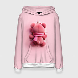 Женская толстовка Розовый плюшевый мишка со спины в разломе стены