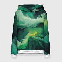 Толстовка-худи женская Изумрудные волны, цвет: 3D-белый